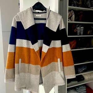 Adorable Striped Open Front Hooded Cardigan Jacket. Extra Small.